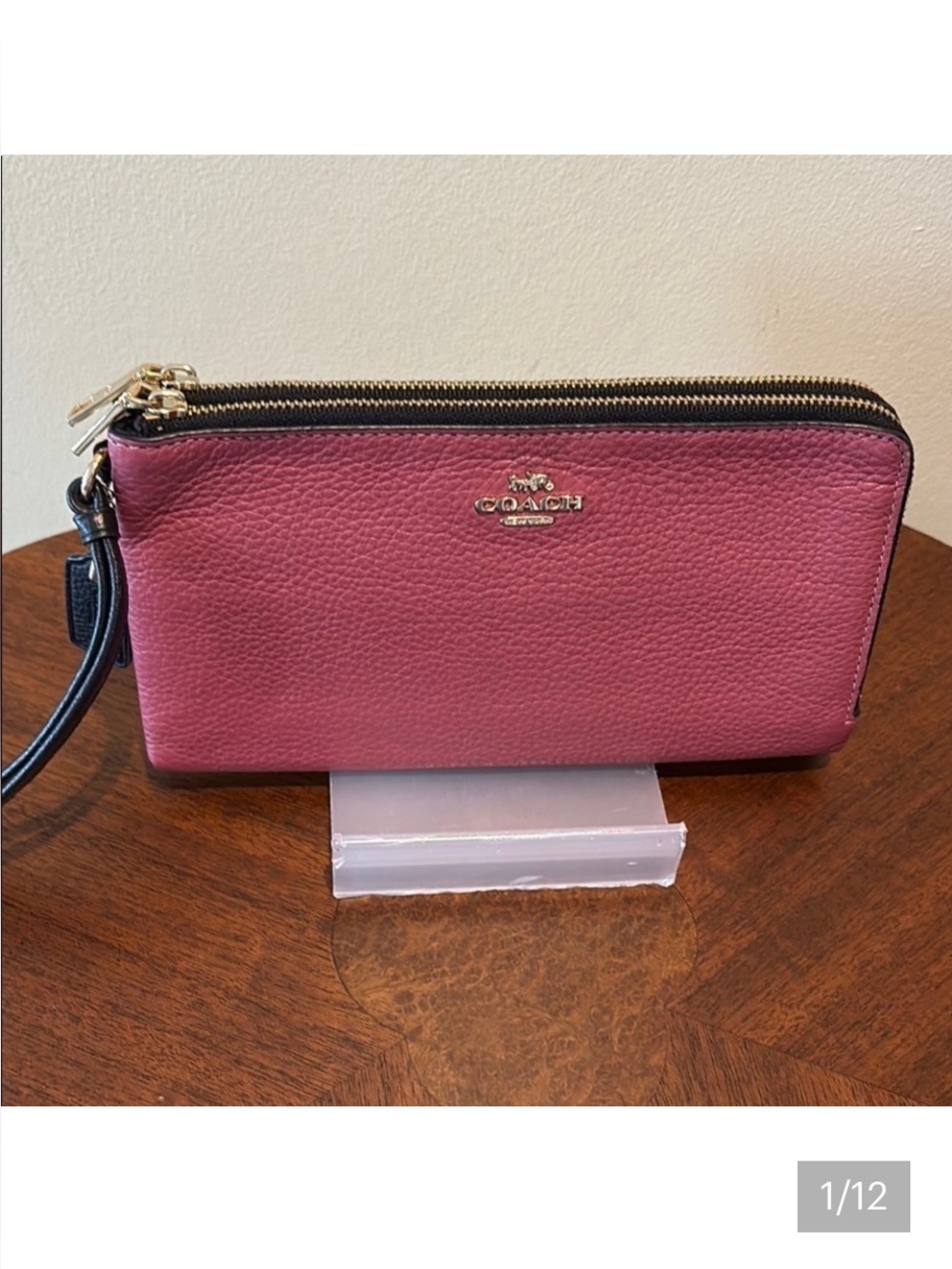 Coach  double zip wristlet/wallet, pebbled leather  rose/cream goldtone like new
